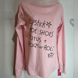 NWT Betsey Johnson-Capezio- long Sleeve Lace Back Pink top- Womens Medium